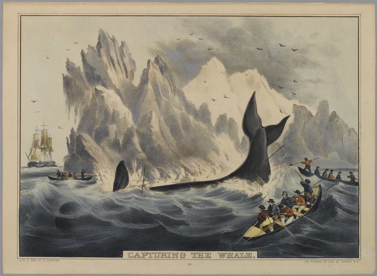 Capturar a baleia (litografia colorida à mão) de Nathaniel Currier