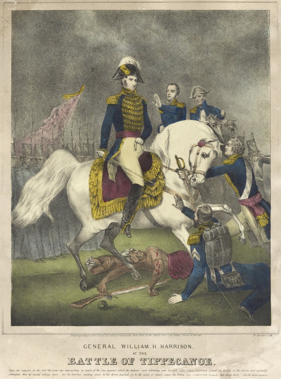 General William H. Harrison na Batalha de Tippecanoe, pub. 1840 de Nathaniel Currier