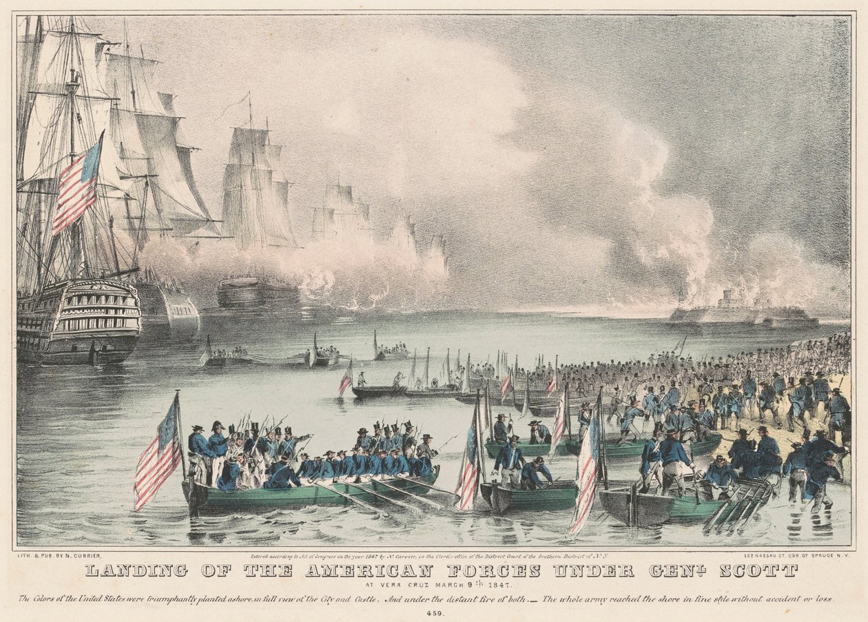 Desembarque das forças americanas sob Genl. Scott: Em Vera Cruz 9 de março de 1847 de Nathaniel Currier