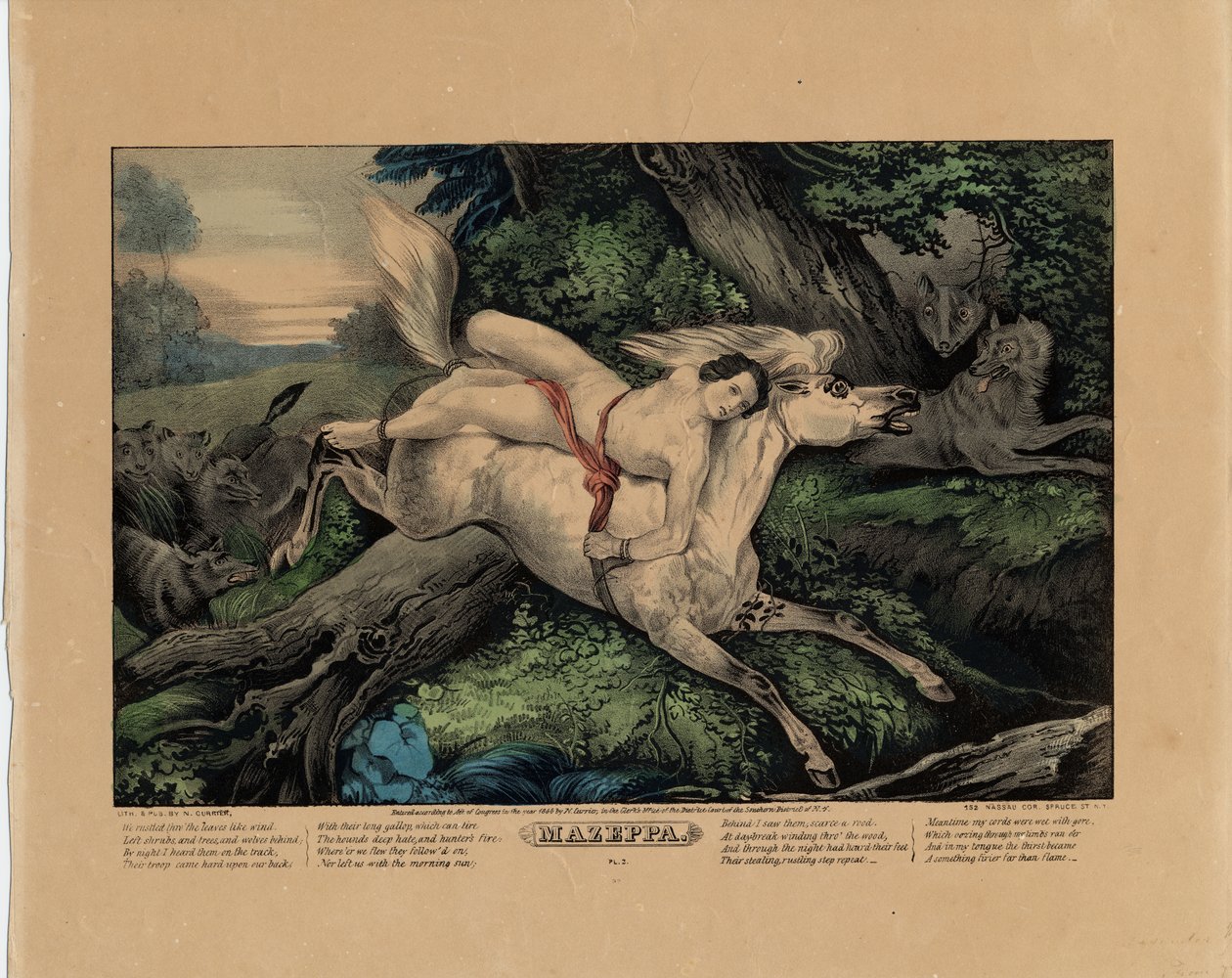 Mazeppa, 1846 (placa dois de quatro, veja também 331977, 331978 e 331980) de Nathaniel Currier