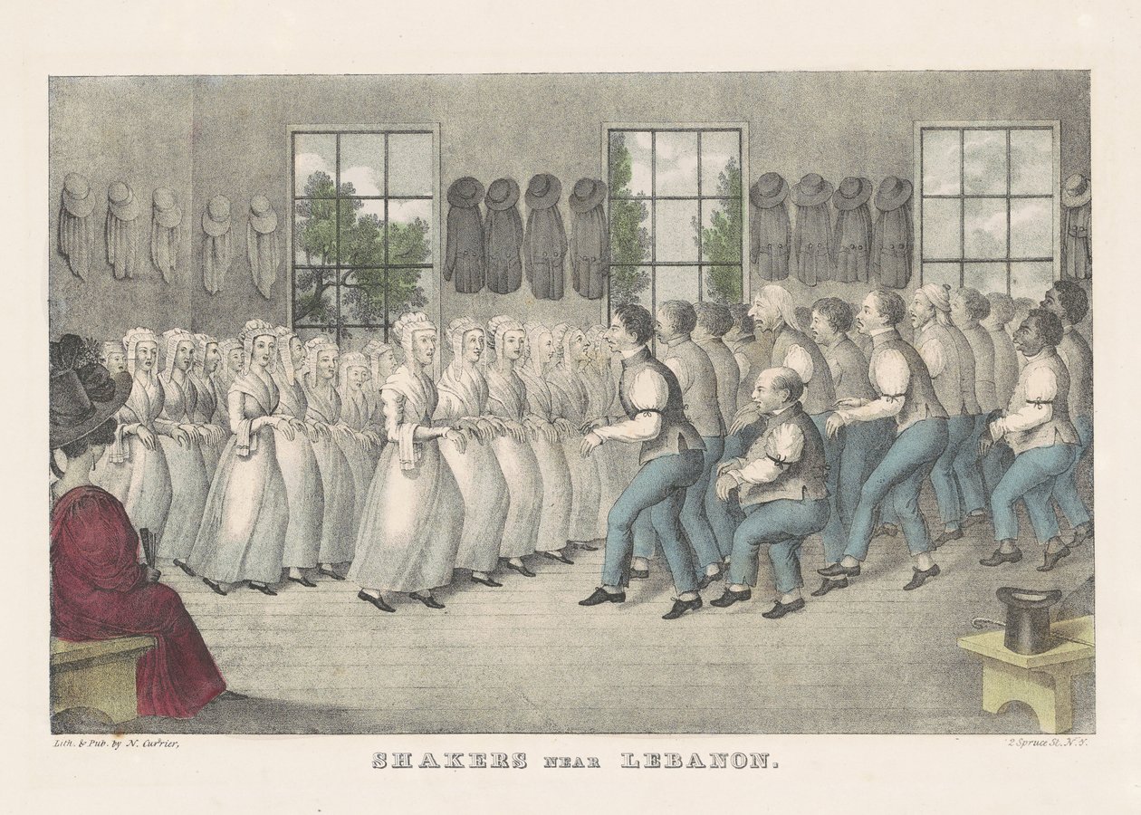 Shakers perto do Líbano, c.1830 (litografia colorida à mão) de Nathaniel Currier