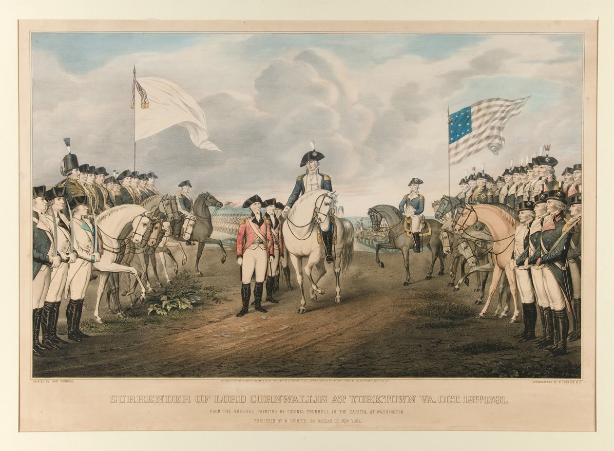 Rendição de Cornwallis em Yorktown, Virgínia, 19 out. 1781 - Segundo a pintura original do coronel Trumbull, pintada por John Trumbull de Nathaniel Currier