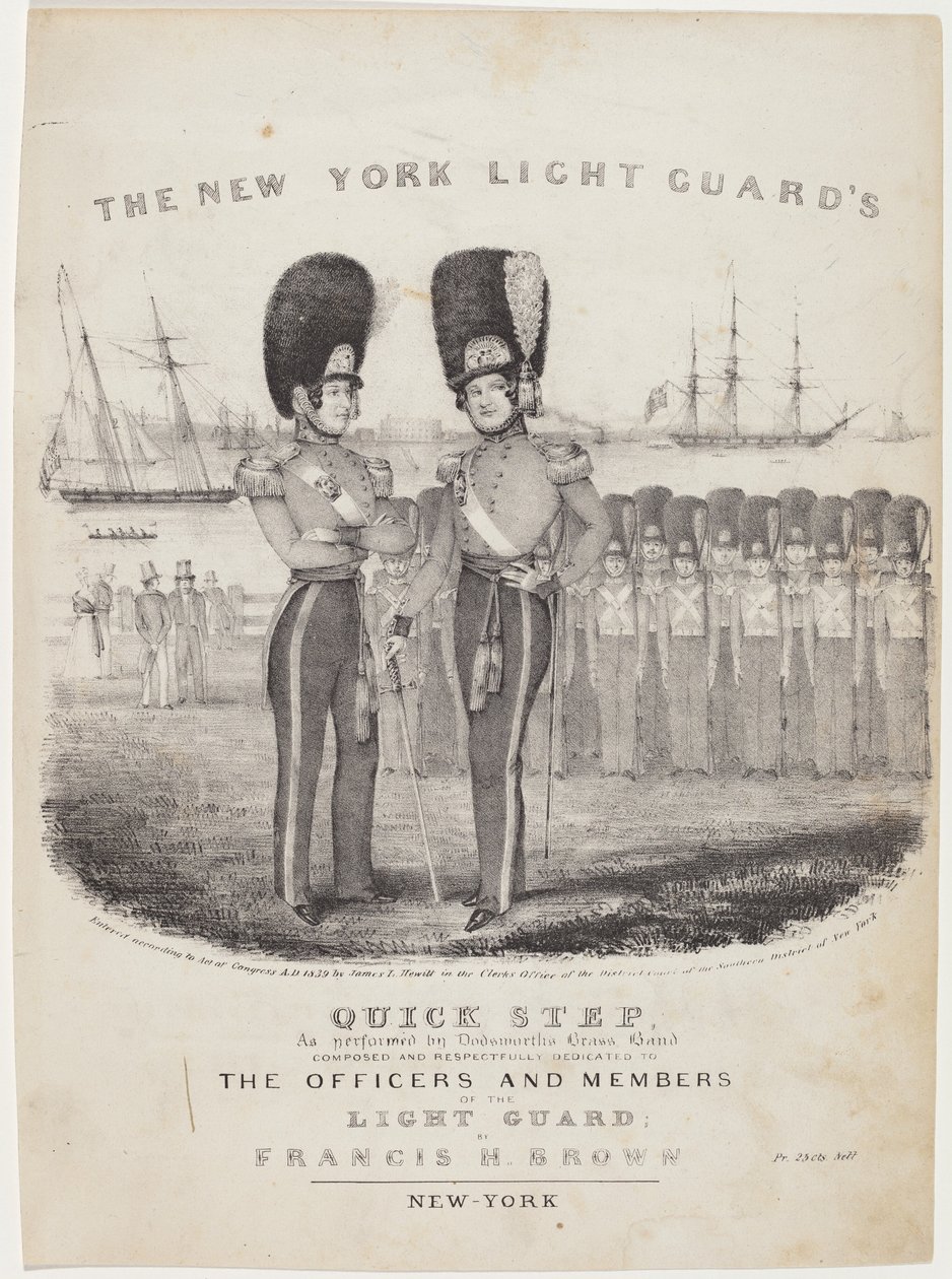 O Passo Rápido da Guarda da Luz de Nova York: Interpretado pela Brass Band de Dodworth. Composto e Respeitosamente Dedicado aos Oficiais e Membros da Guarda da Luz; por Francis H. Brown de Nathaniel Currier