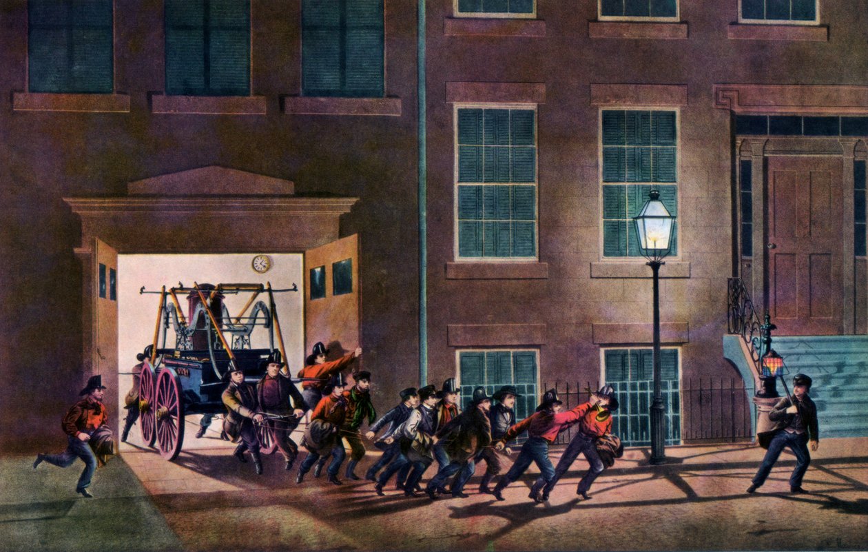 O alarme noturno, a vida de um bombeiro, 1854. de Nathaniel Currier