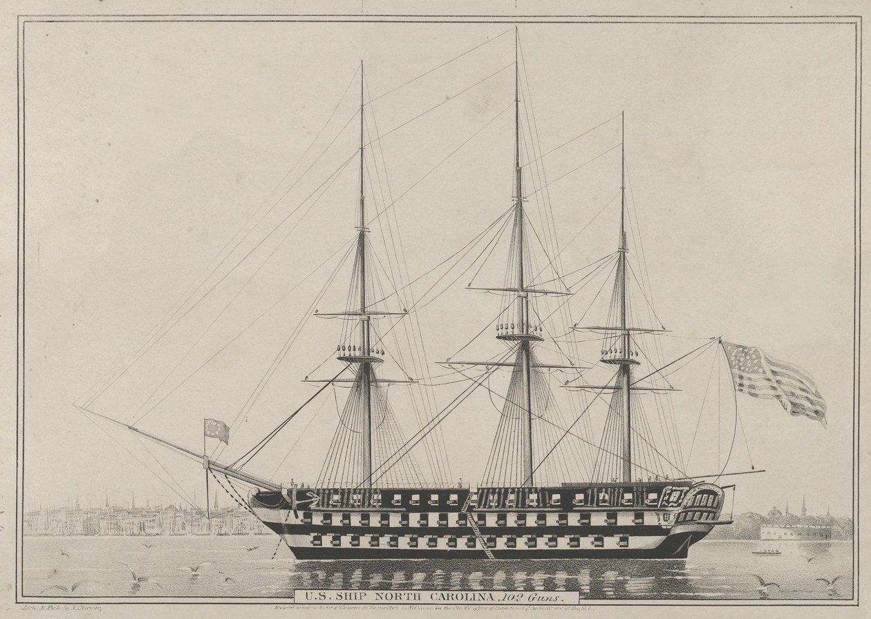 Navio dos EUA North Carolina, 102 Guns, 1843., 1843. de Nathaniel Currier