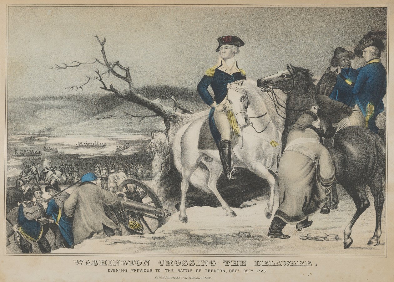 Washington cruzando a noite de Delaware anterior à batalha de Trenton, 25 de dezembro de..., 1847. de Nathaniel Currier