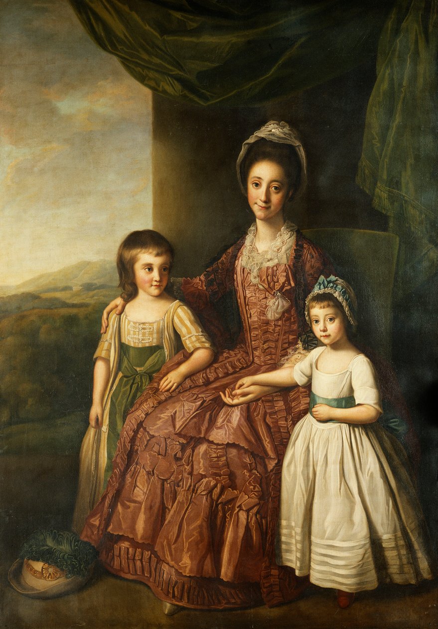 Retrato de grupo de Maria, condessa de Darnley e seus filhos, lorde Clifton e lady Mary Bligh, todo o corpo inteiro, de Nathaniel Dance Holland