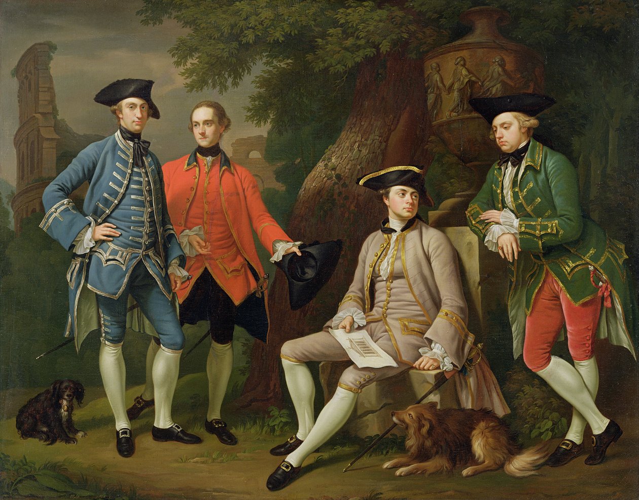 James Grant de Grant, John Mytton, o honorável Thomas Robinson e Thomas Wynne, c.1760 de Nathaniel Dance Holland