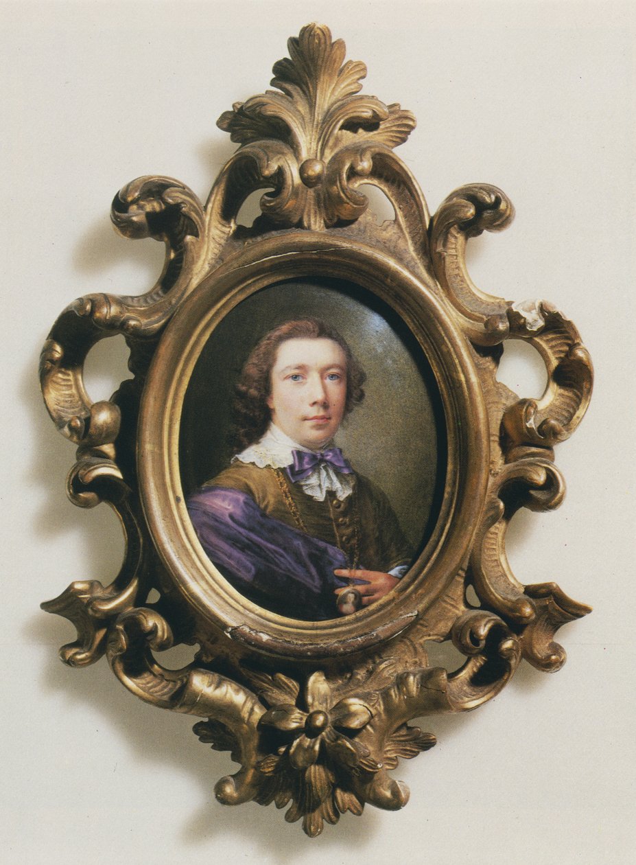 Auto-retrato segurando um pingente (esmalte) de Nathaniel Hone