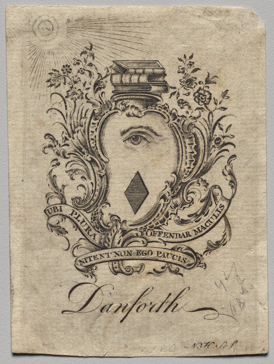 Bookplate: Brasão de armas com Danforth inscrito de Nathaniel Hurd