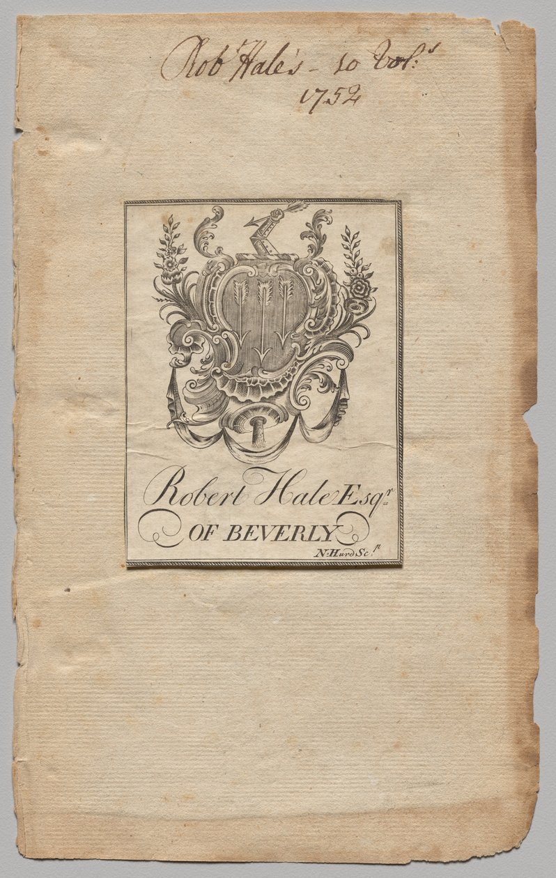 Bookplate: Brasão com Robert Hale, Esq. inscrito de Nathaniel Hurd