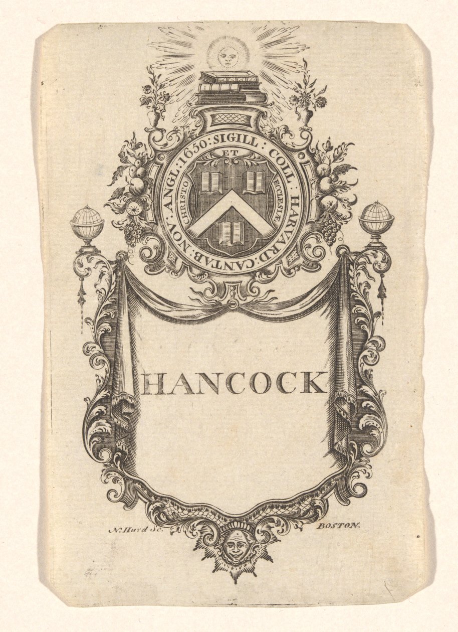 Bookplate de Harvard College (Hancock) de Nathaniel Hurd