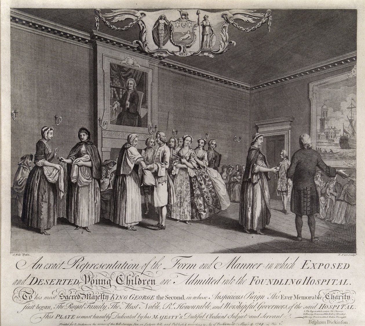 Uma Representação Exata da Forma e Forma em Que Crianças Jovens Expostas e Desertas são admitidas no Foundling Hospital, 1749 de Nathaniel Parr
