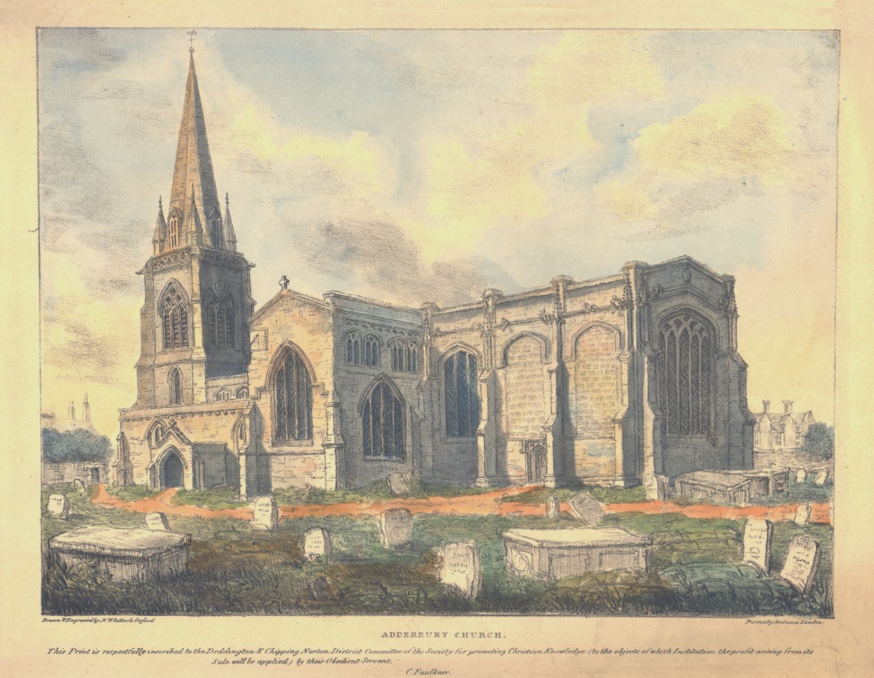 Igreja de Adderbury, c1830. de Nathaniel Whittock