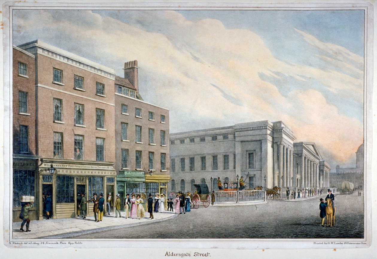 Aldersgate Street, Cidade de Londres, c1830 de Nathaniel Whittock