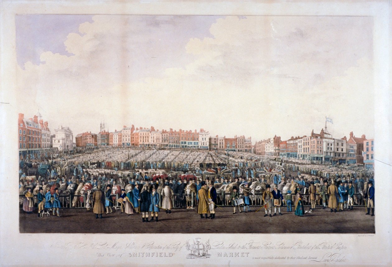 Smithfield Market, West Smithfield, Cidade de Londres, c1825. de Nathaniel Whittock