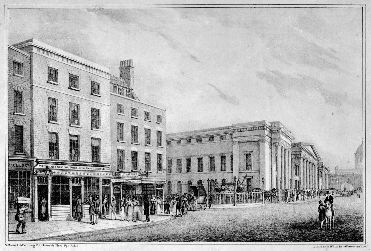 Vista ao longo da rua Aldersgate e St Martin-le-Grand para a Catedral de St Pauls, c.1830 de Nathaniel Whittock