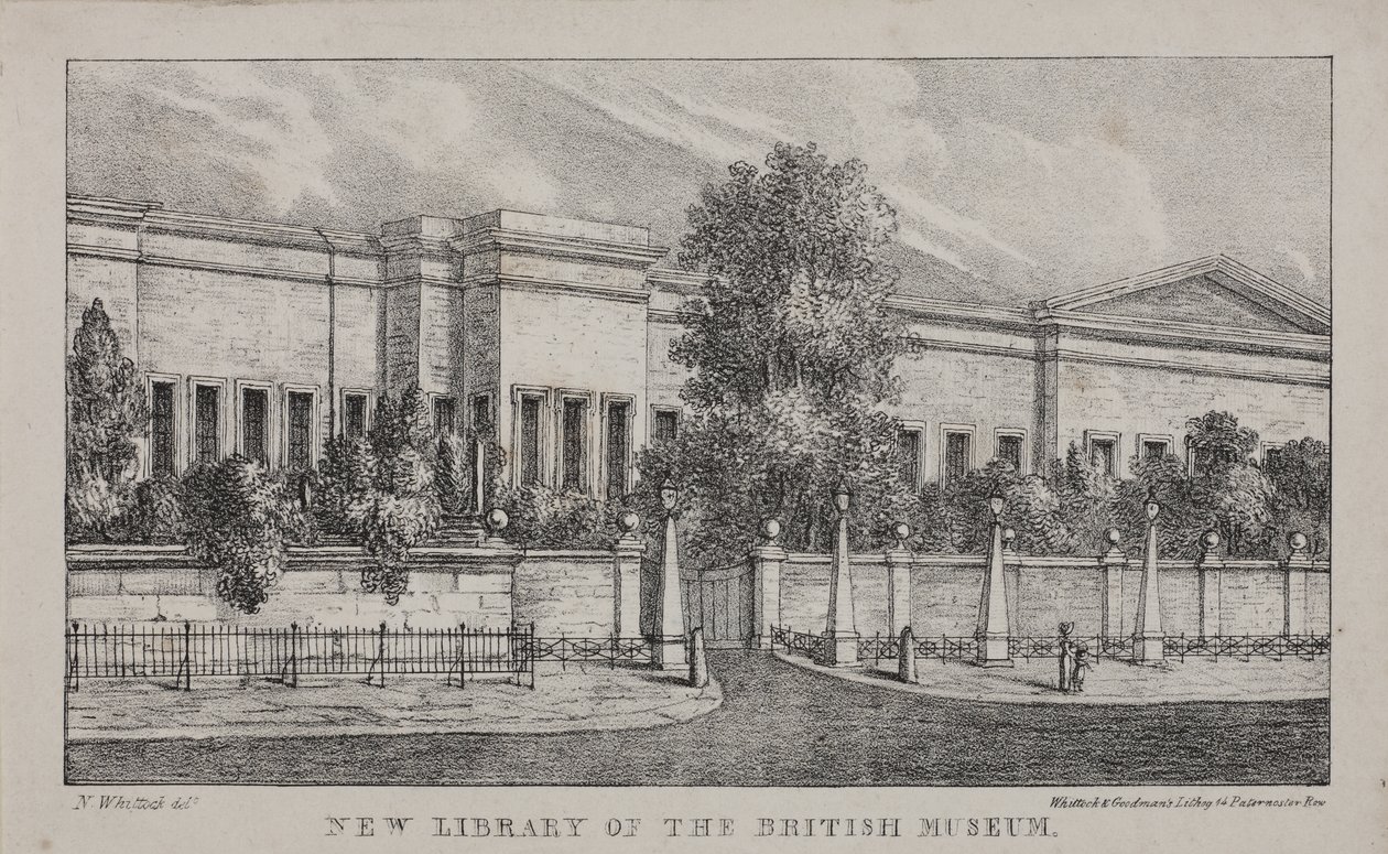 Vista da nova biblioteca do Museu Britânico, c.1830 (litho) de Nathaniel Whittock