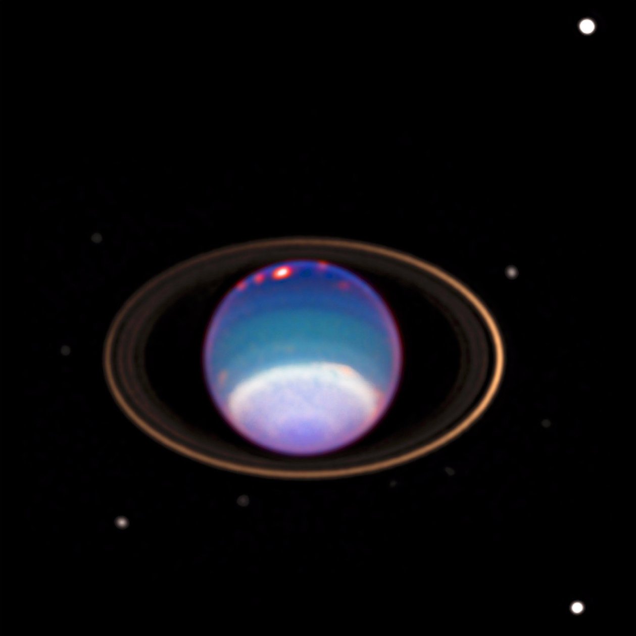 Imagem de Urano obtida pelo Telescópio Hubble. O primeiro planeta descoberto nos tempos modernos, foi observado pela primeira vez por William Herschel em 1781. Crédito da NASA. Espaço Planetário da Astronomia Científica de National Aeronautics and Space Administration National Aeronautics and Space Administration