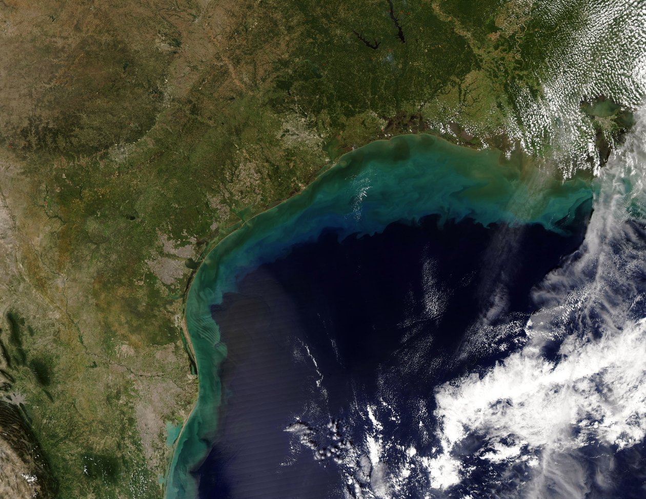 Vista por satélite da Costa do Golfo, EUA - Tamaulipas, México, para Nova Orleans, Louisiana. Crédito NASA Oceanografia da geologia da terra da ciência de National Aeronautics and Space Administration National Aeronautics and Space Administration