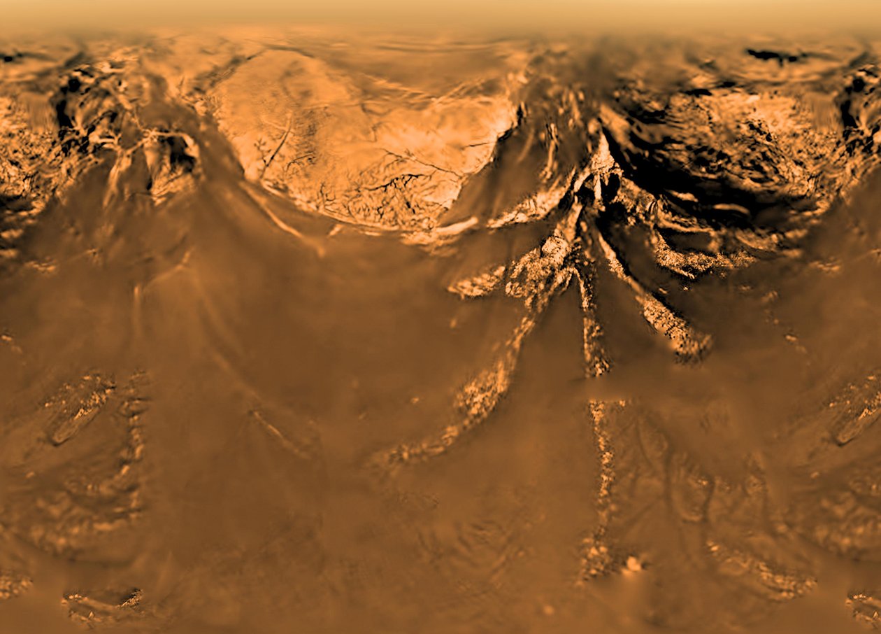 A sonda Huygens foi entregue à imagem da superfície da lua de Saturno, Titã, obtida pela sonda Huyghens levada a Titã pela sonda Cassini. Crédito: NASA. Viagem espacial da astronomia da ciência de National Aeronautics and Space Administration National Aeronautics and Space Administration
