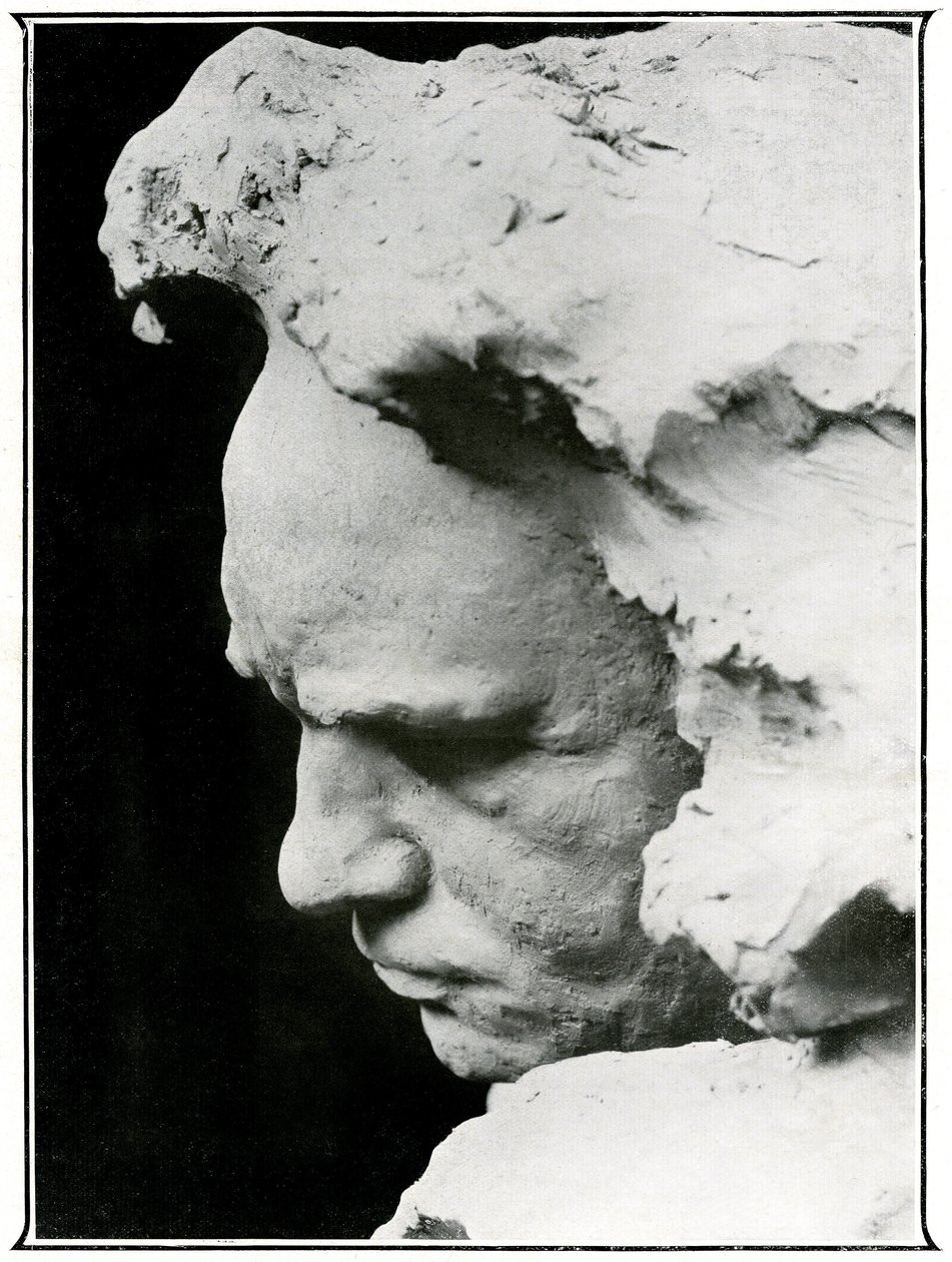 Perfil facial de Ludwig van Beethoven (1770-1827), detalhe de um busto de bronze de Naum Aronson