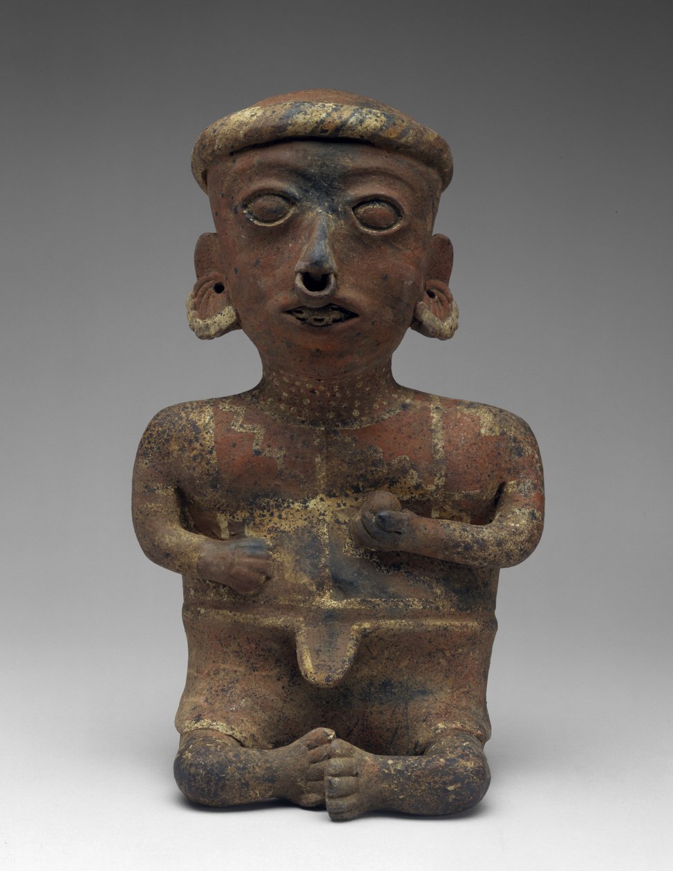 Figura masculina, Parte do casal sentado, 300 BC-AD 300 (terracota com escorregamento) de Nayarit Nayarit