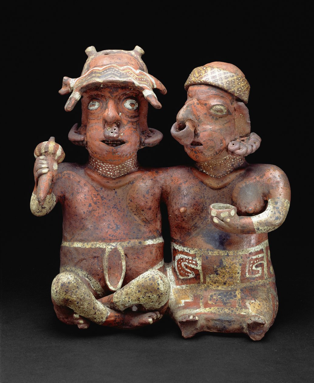 Casal sentado unido, 200 B.C- 300 AD (cerâmica e pigmento) de Nayarit Nayarit