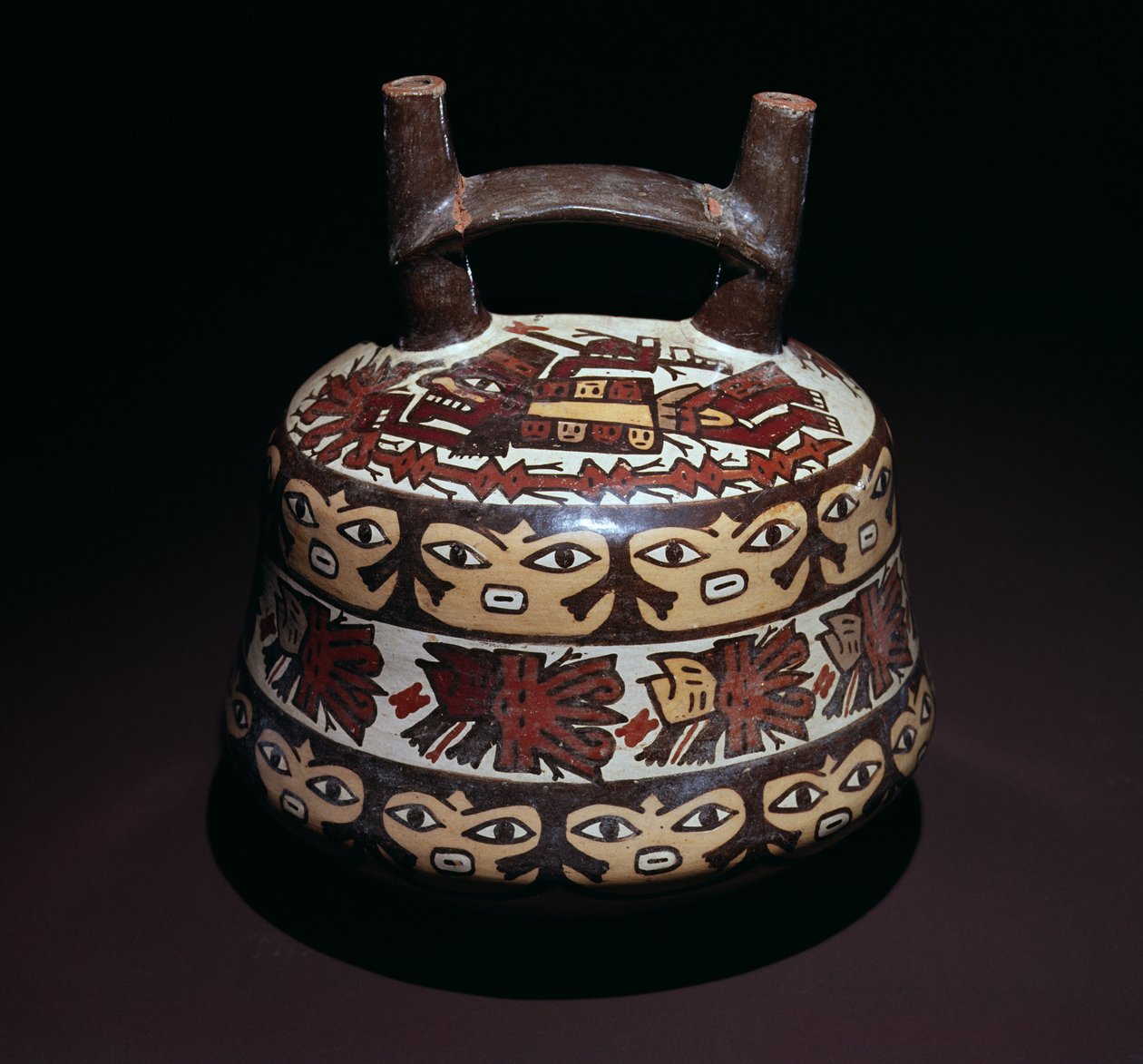 Jarra com bica dupla e pega em ponte, estilo Late Nazca (cerâmica) de Nazca Culture