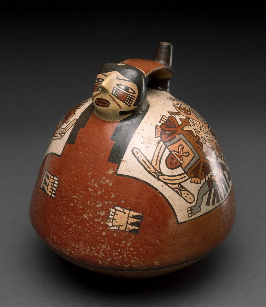 Navio na forma de uma mulher de Caped, Peru, 300-600 (louça de barro com pintura de deslizamento policromada) de Nazca Culture