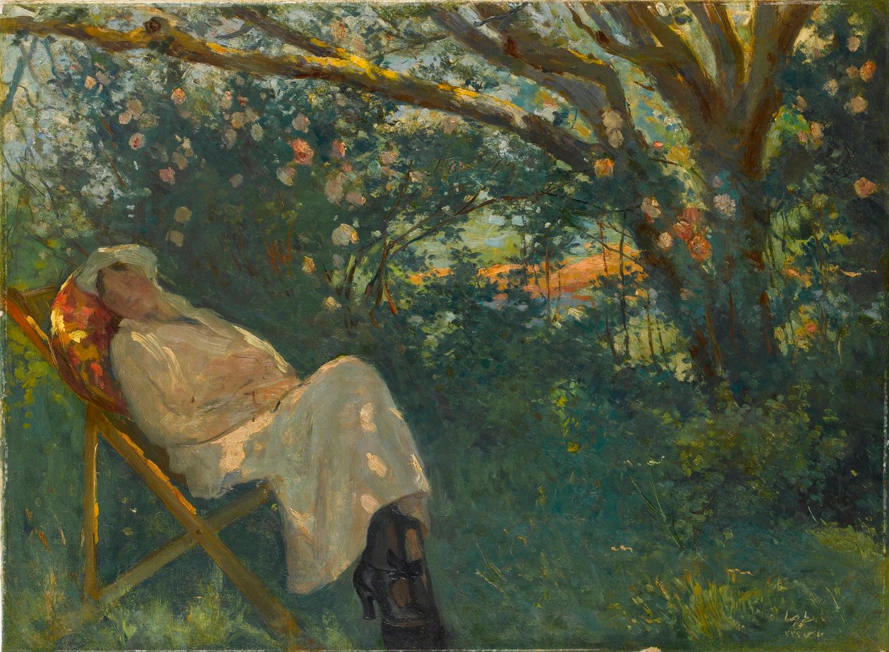 Pintura "Dama de Rosa em Chaise Longue" de Nazmi Ziya Gueran (1881-1937) - 1904 - Óleo sobre tela Dim 54x73 cm Museu Sakip Sabanci, Istambul de Nazmi Ziya Gueran