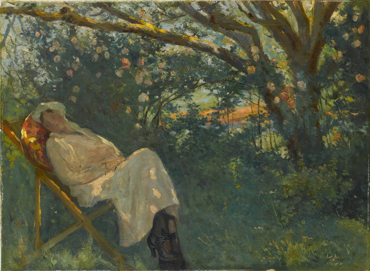 Senhora de rosa em uma chaise longue de Nazmi Ziya Güran