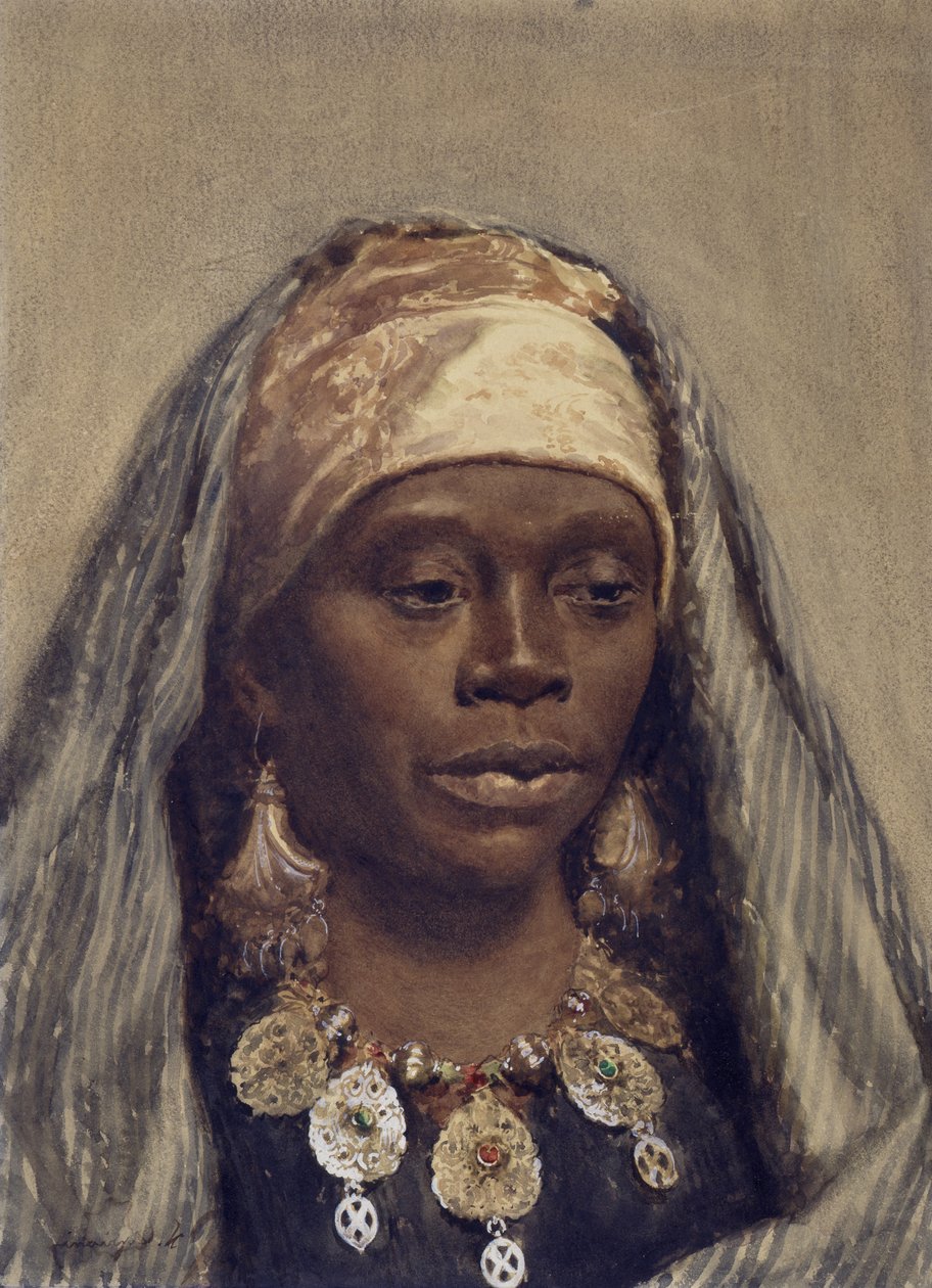 Cabeça de uma mulher do Norte Africano (wc e lápis no papel) de Nazzareno Cipriani