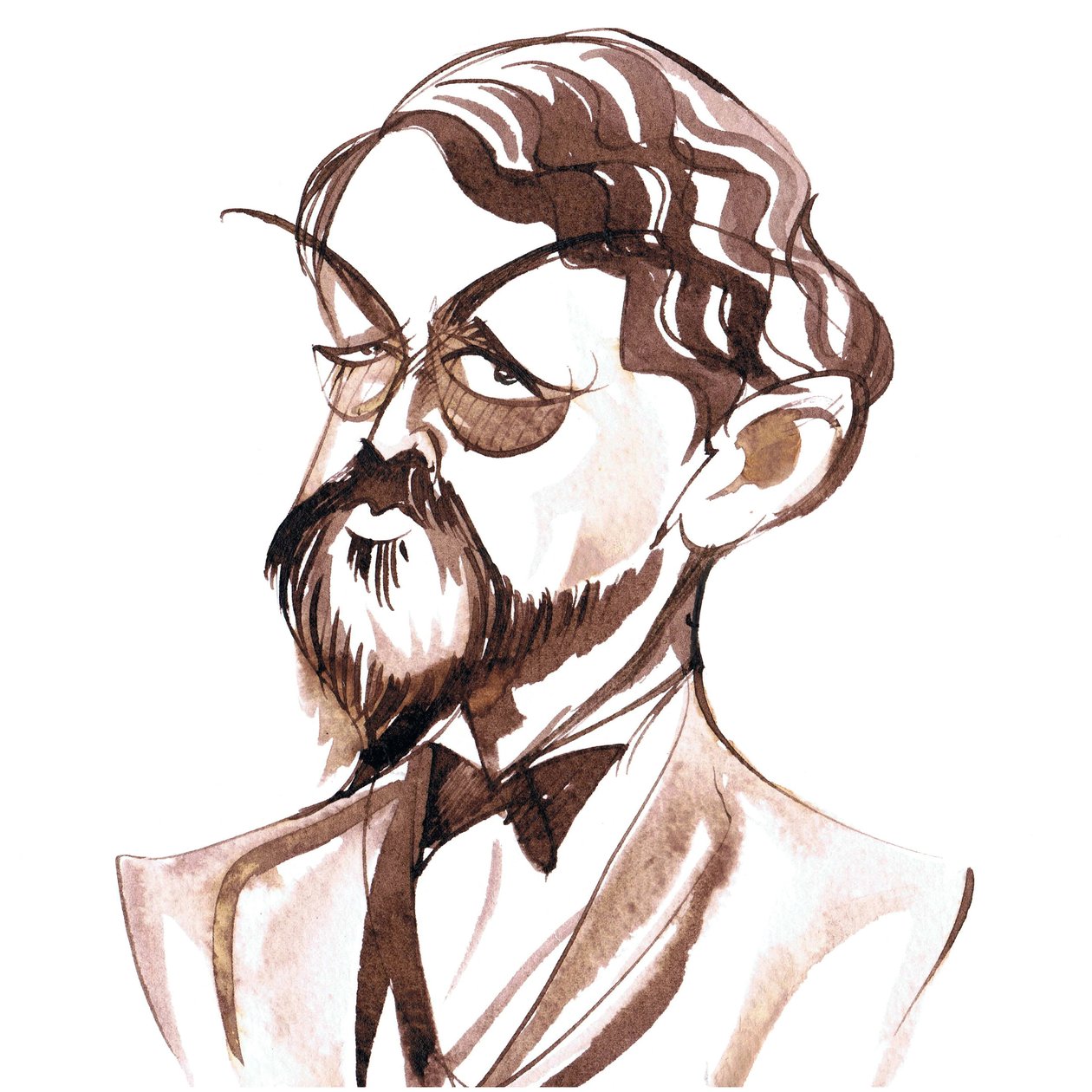 Achille-Claude Debussy, compositor francês (1862-1918), caricatura de tinta de Neale Osborne