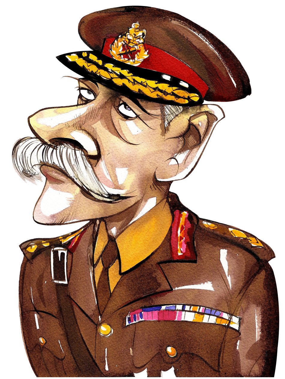 Marshall do campo britânico, primeiro Earl Haig de Bernersyde (1861-1928); caricatura de cor no uniforme do exército de Neale Osborne