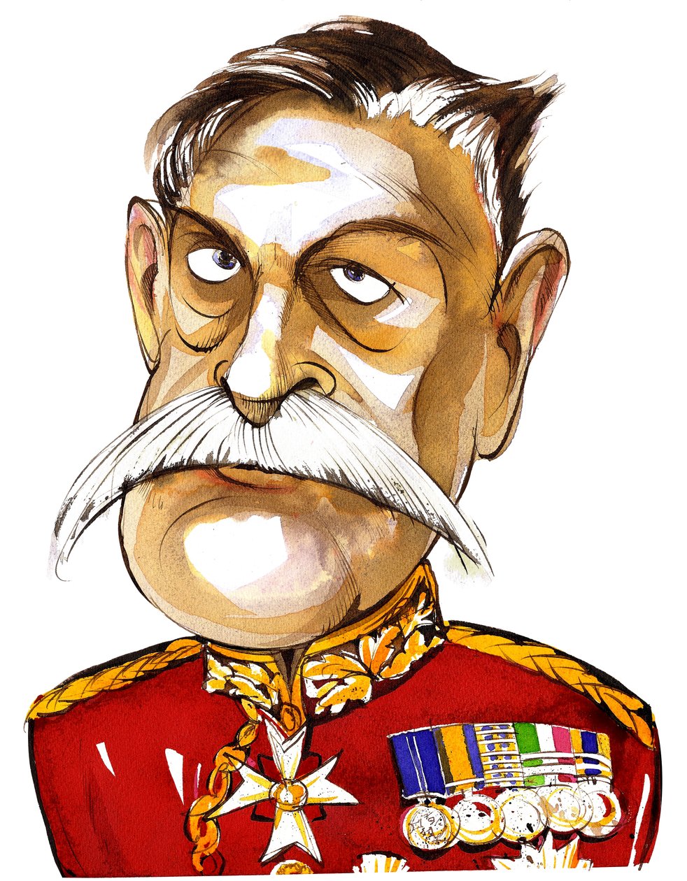 Marshall do campo britânico, primeiro Earl Haig de Bernersyde (1861-1928); caricatura de cor em uniforme de Neale Osborne