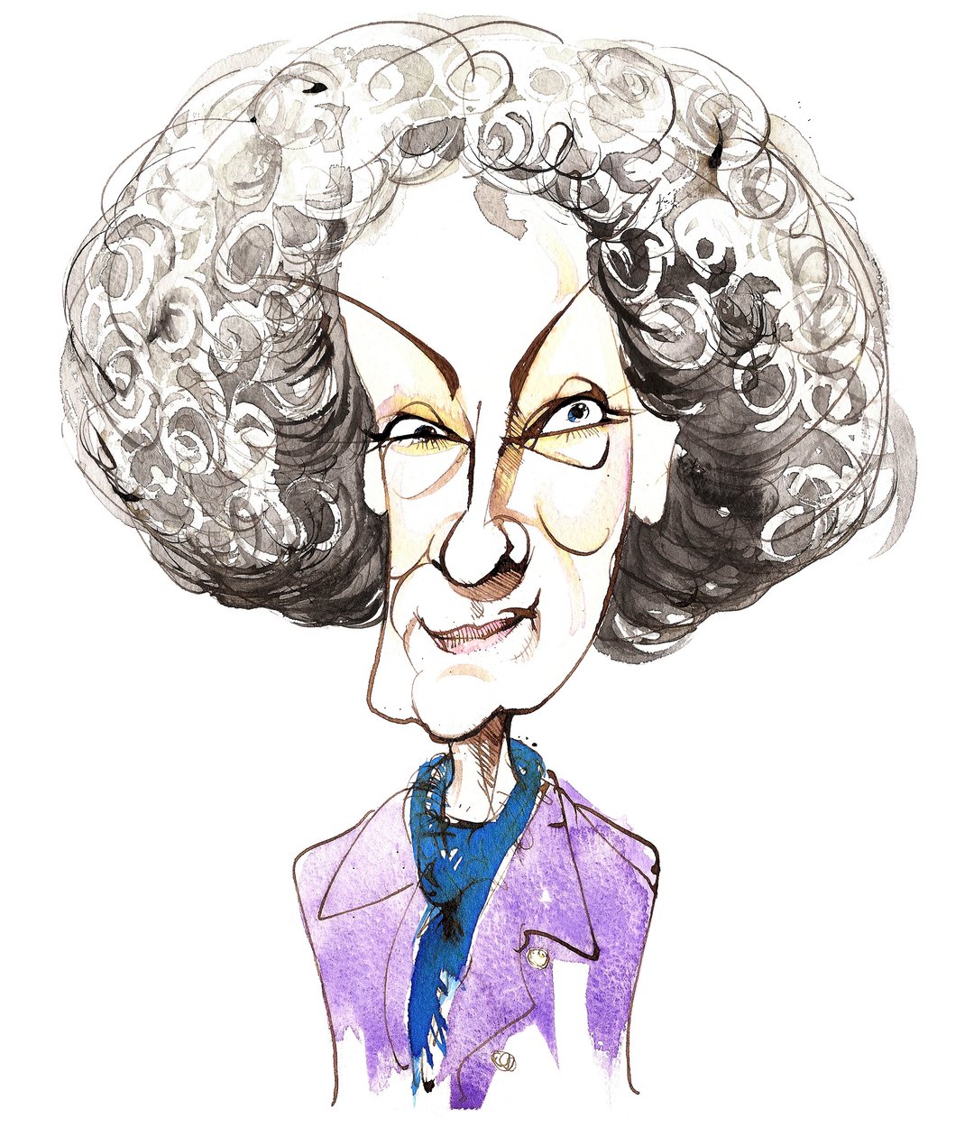 Escritora e poeta canadense Margaret Atwood (nascida em 1939); caricatura de Neale Osborne
