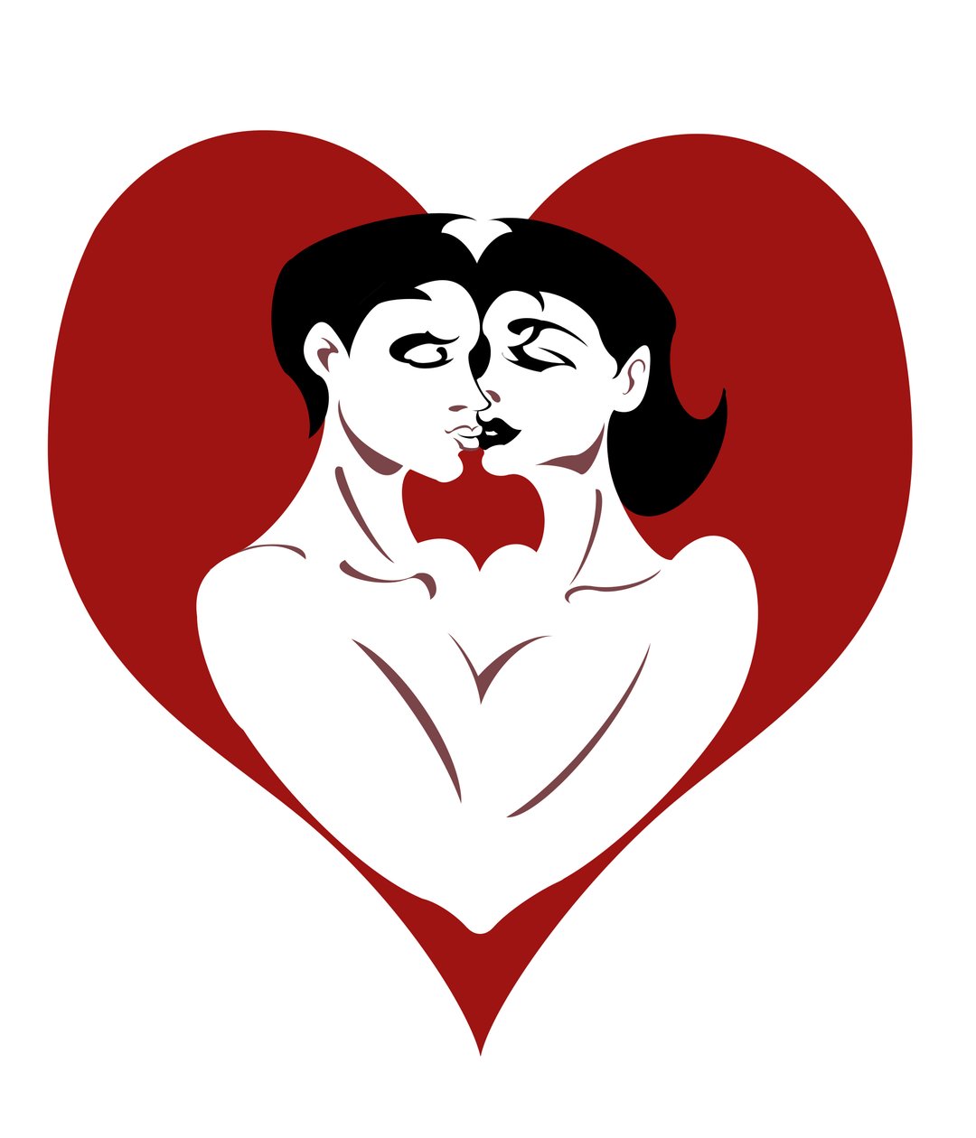 Casal abraçando, bw e vermelho imagem gráfica, 2010 por Neale Osborne de Neale Osborne
