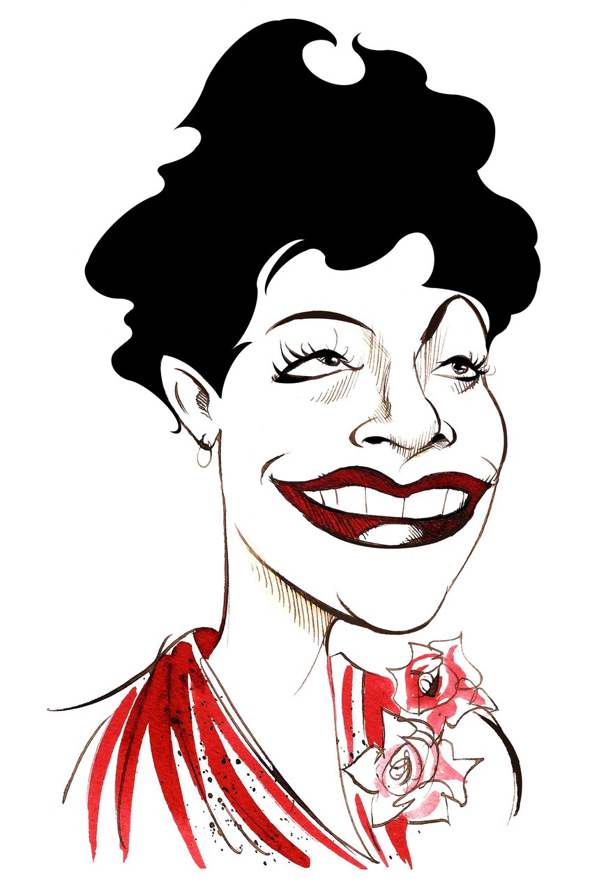 Ella Fitzgerald, cantora de jazz americana, (1917 - 1996) caricatura de Neale Osborne