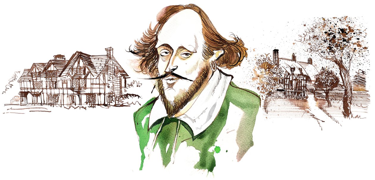 Dramaturgo e poeta inglês William Shakespeare (1564-1616); caricatura de Neale Osborne