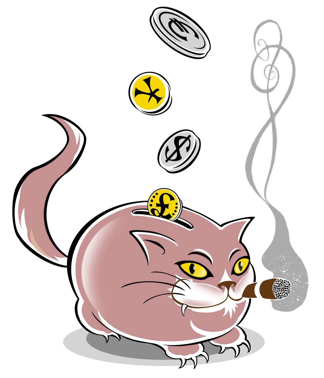 Porquinho de gato gordo - ilustração alegórica da crise financeira de Neale Osborne