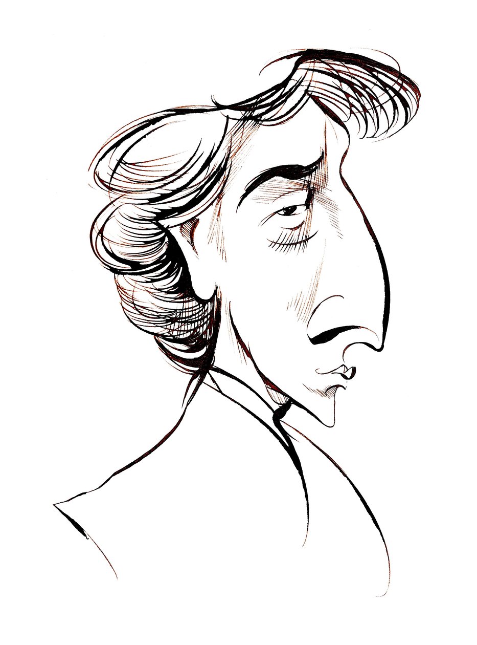 Frederic Chopin, francês - polonês compositor e pianista sépia linha caricatura de Neale Osborne