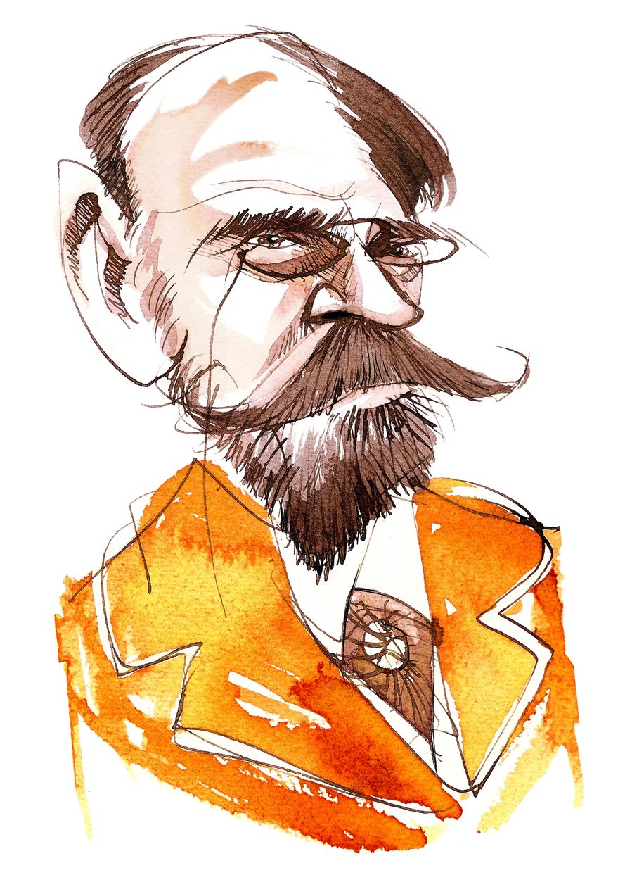 Romancista francês Emile Zola (1840-1902); caricatura de Neale Osborne