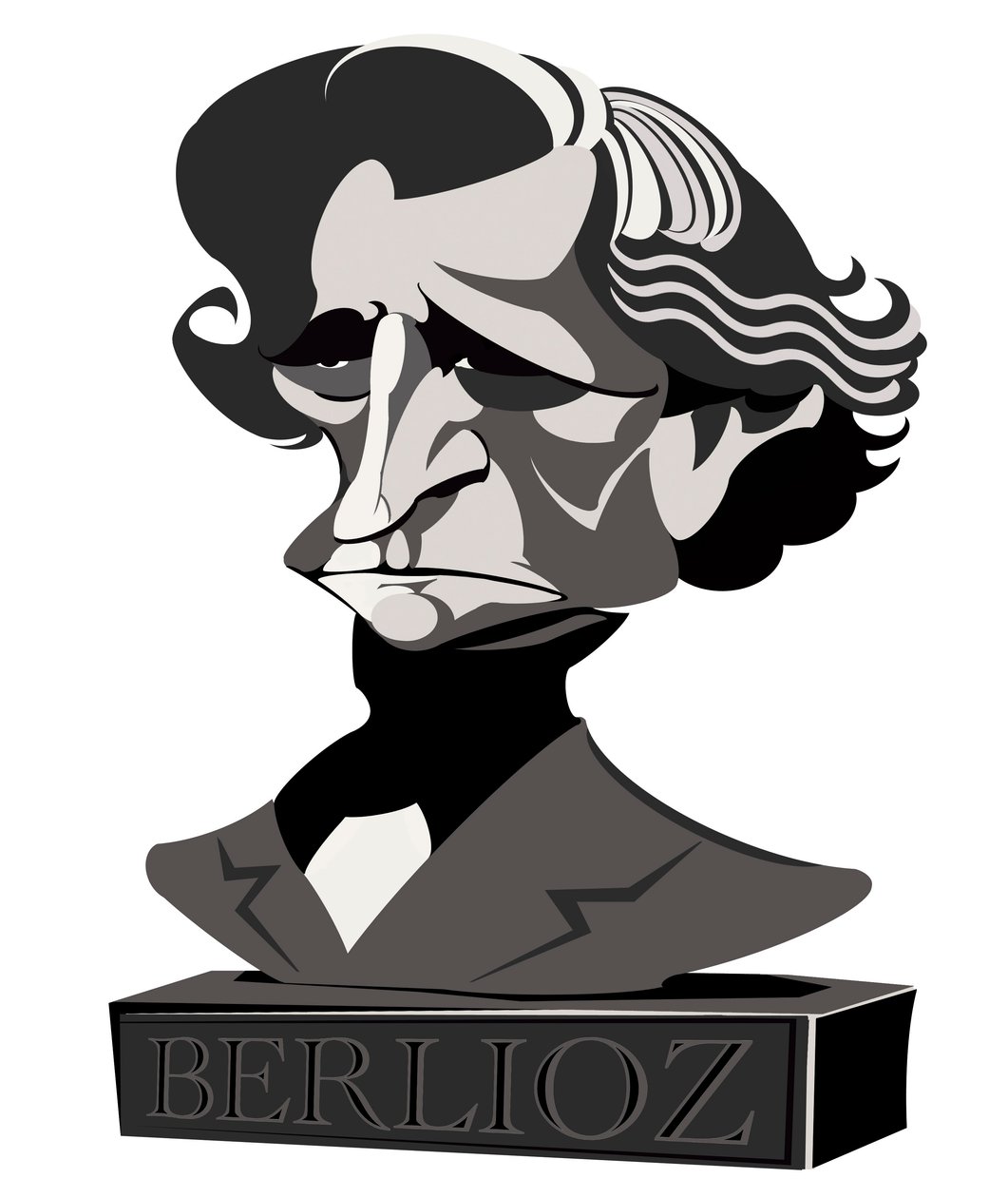 Hector Berlioz, compositor francês (1803-69), caricatura meio-tom como busto, 2010 por Neale Osborne de Neale Osborne