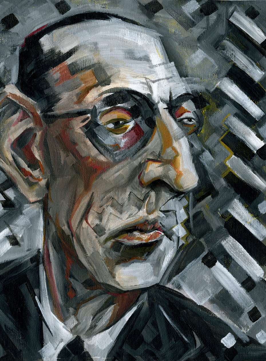 Igor Stravinsky - pintura de caricatura do compositor russo de Neale Osborne