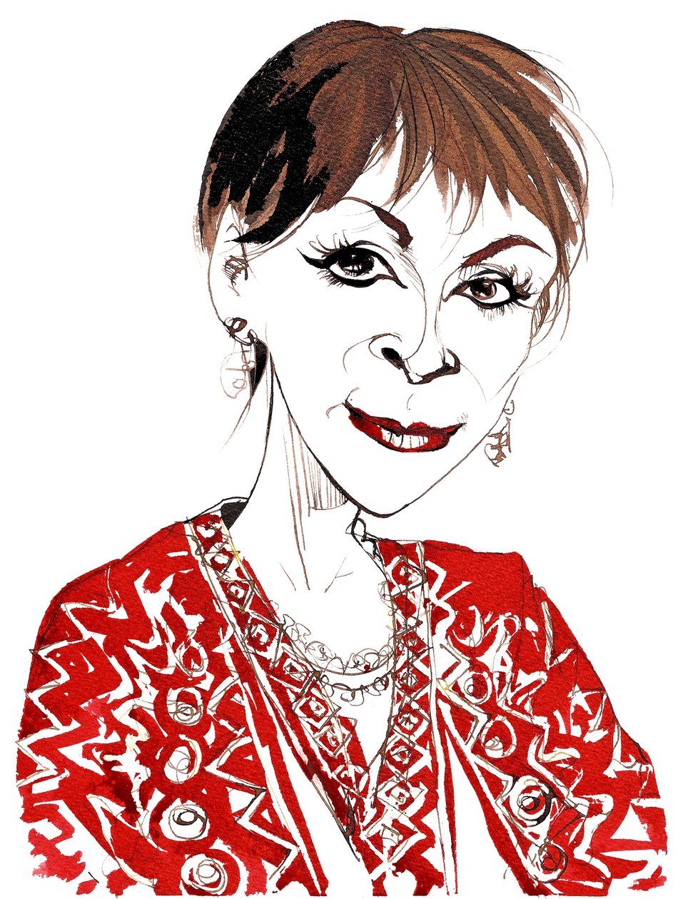 Isabel Allende, escritora realista de magia chileno-americana mais conhecida por seus romances The House of the Spirits (1982) e City of the Beasts (2002); caricatura de Neale Osborne