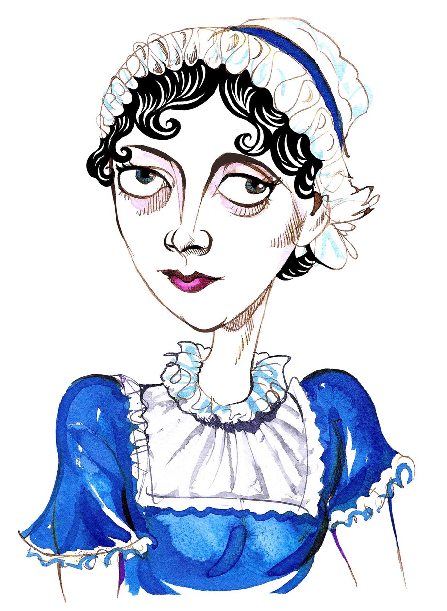 Jane Austen, escritora inglesa, caricatura (1775-1817) de Neale Osborne