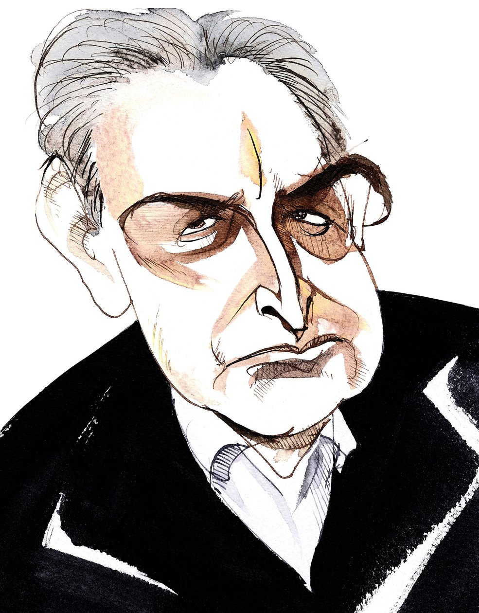 John Banville, romancista irlandês e roteirista; escritor de crime sob o pseudônimo de Benjamin Black; caricatura de Neale Osborne