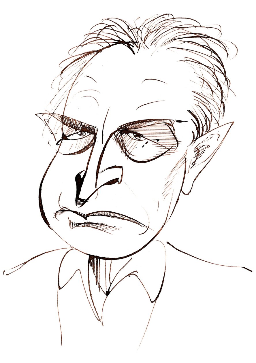 John Banville, romancista irlandês e roteirista; escritor de crime sob o pseudônimo de Benjamin Black; caricatura de Neale Osborne