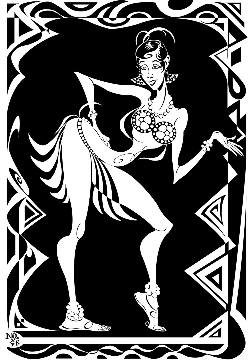 Josephine Baker, dançarina e cantora americana (1906-75), bw caricature with zig-zag border, 2006 por Neale Osborne de Neale Osborne
